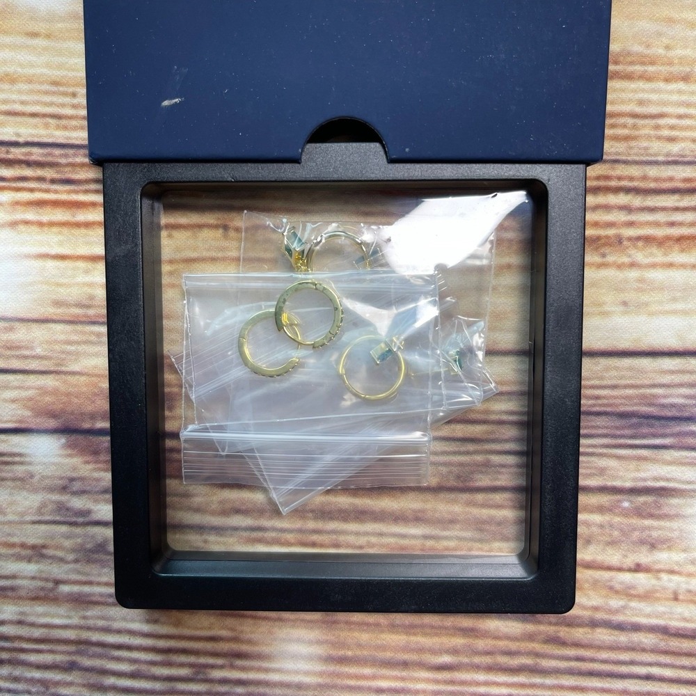 Gold Tone Emerald Green Huggie Hoop and Stud Earring Set with Box